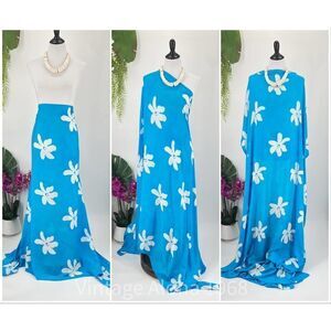 Turquoise/White Tiare' Tropical SARONG Kīkepa Pareo  Beach Wrap Summer Scarf